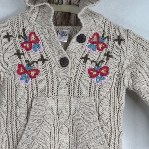 Zara Baby Sweater 9-12M Embroidered Butterfly Hood Boho Cream Cable Knit School - Picture 2 of 8